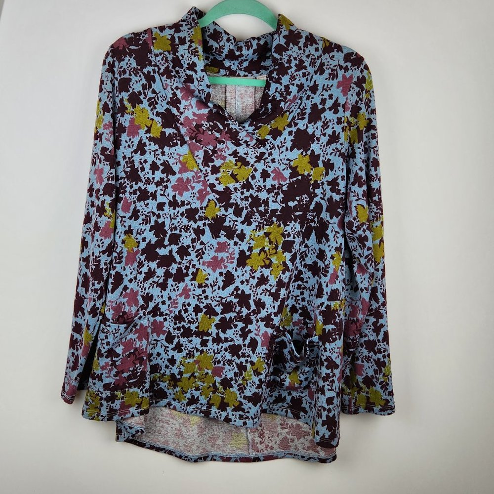 LOGO by Lori Goldstein Floral Shawl Collar Tunic Sweater sz L
